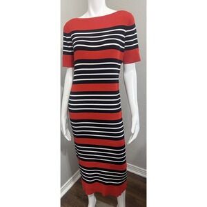 J Crew Midi Dress M Bodycon Striped Stretch Designer Event Party